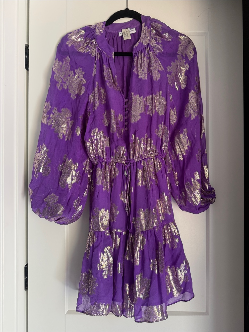 Karina Grimaldi Purple Dress with Gold Floral Foil